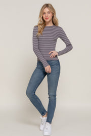 Long slv crew neck stripe sweater CCWHOLESALECLOTHING