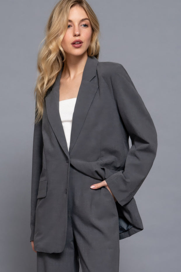 Long slv front button closure blazer CCWHOLESALECLOTHING