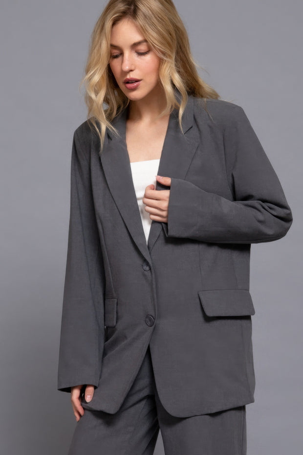 Long slv front button closure blazer CCWHOLESALECLOTHING