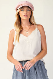 Laced textured poly woven camisole CCWHOLESALECLOTHING