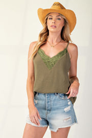 Laced textured poly woven camisole CCWHOLESALECLOTHING