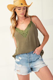 Laced textured poly woven camisole CCWHOLESALECLOTHING