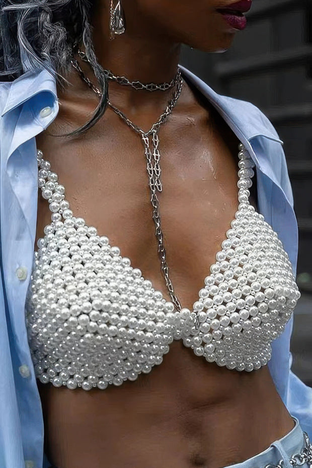 Elegant Faux Pearl Bra Top - Fashion for Women