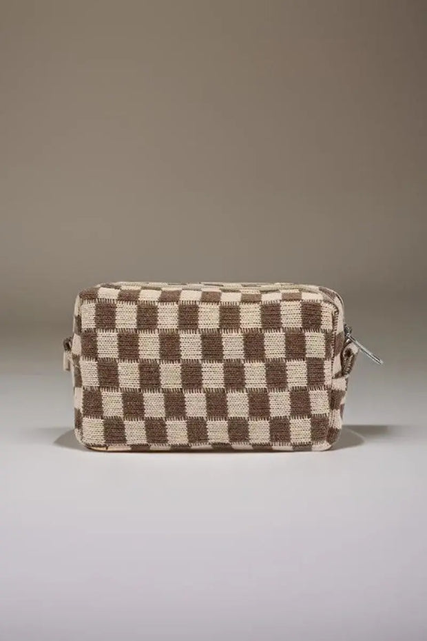 Zenana Checkered Pattern Knitted Cosmetic Pouch Trendsi