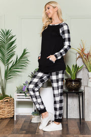 Celeste Plaid Long Sleeve T-Shirt with Pockets - Fashionmj