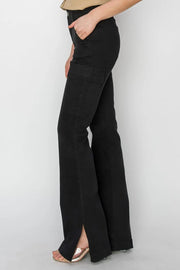 RISEN Full Size High Rise Side Slit Cargo Bootcut Jeans - Fashionmj