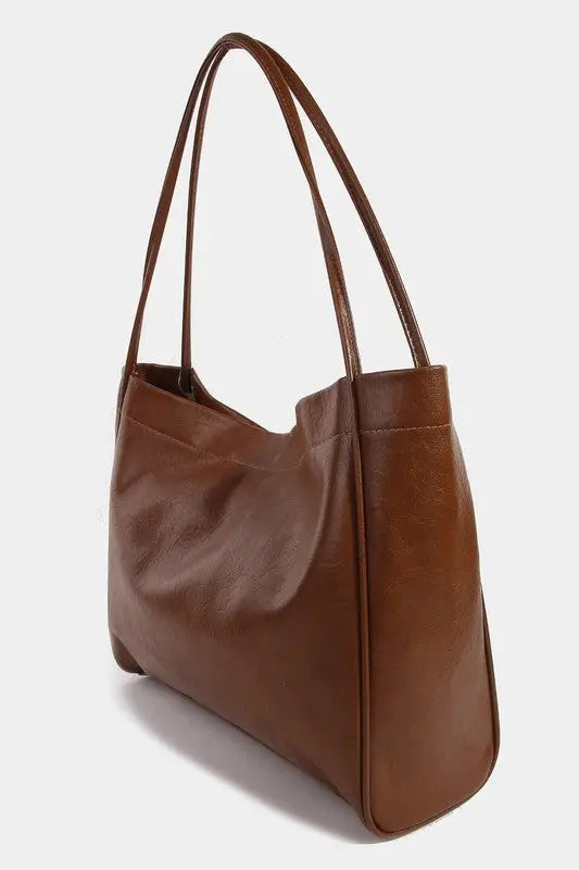 Fame Faux Leather Tote Bag Trendsi