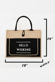 Fame Hello Weekend Burlap Tote Bag - Fashionmj