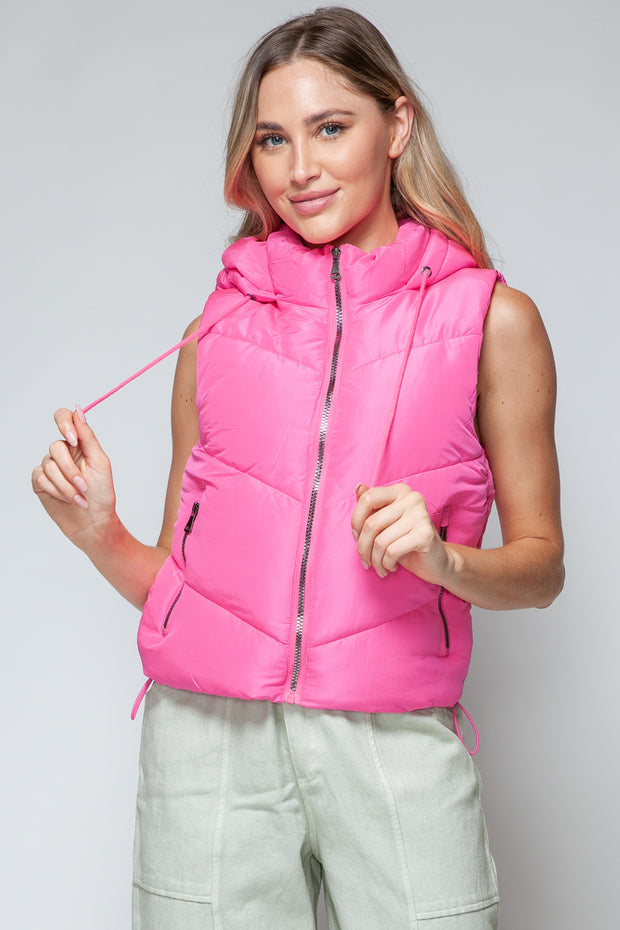 Snobbish Zip Up Quilted Hooded Vest - Fashionmj