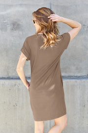 Basic Bae Full Size Round Neck Short Sleeve Dress with Pockets - Fashionmj