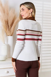 Basic Bae Striped Collared Neck Rib-Knit Top - Fashionmj