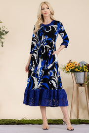 Celeste Full Size Paisley Print Lace Ruffled Midi Dress - Fashionmj