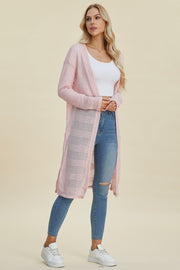 Double Take Full Size Open Front Longline Cardigan - Fashionmj