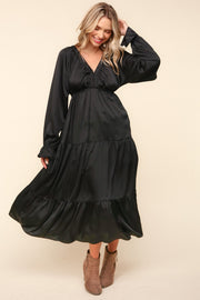 Haptics Flounce Sleeve Tiered Midi Dress with Pockets - Fashionmj