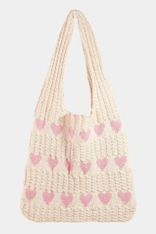 Fame Contrast Heart Crochet Tote Bag Trendsi