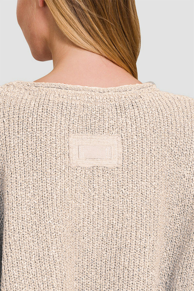 Zenana Notched Side Slit Patch Sweater - Fashionmj