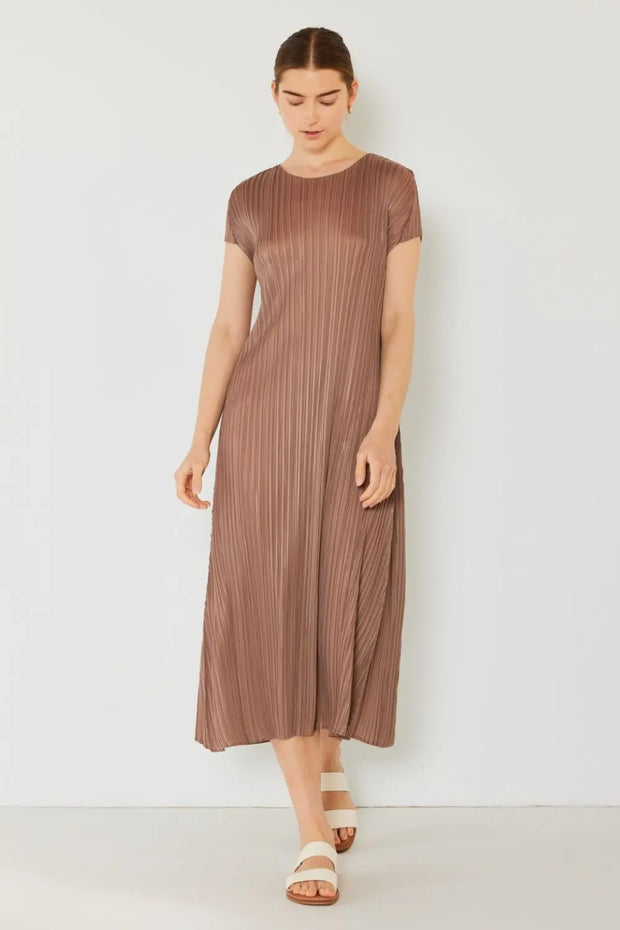 Marina West Swim Pleated Cap Sleeve A-Line Dress Trendsi