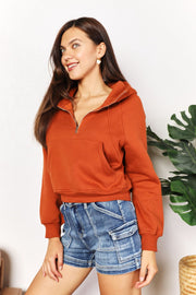 Double Take Half-Zip Long Sleeve Hoodie - Fashionmj