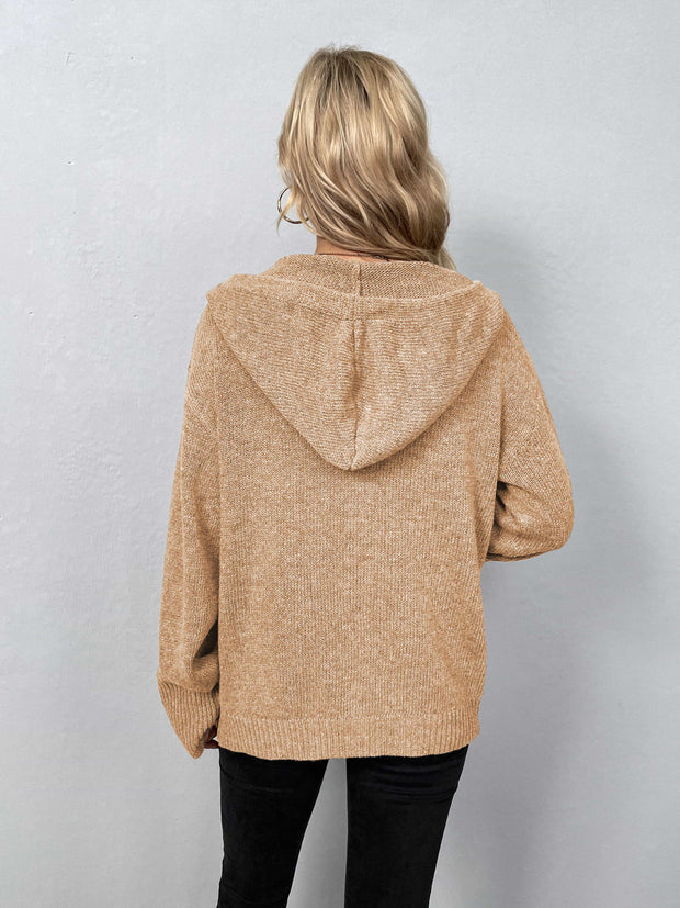 Button-Down Long Sleeve Hooded Sweater - Fashionmj