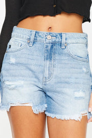 Kancan High Waist Frayed Denim Shorts - Fashionmj