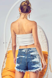 BiBi US Flag Theme Bleached Denim Shorts - Fashionmj