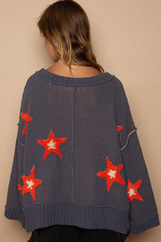 POL Long Sleeve Star Patch Sweater - Fashionmj