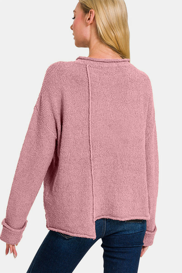 Zenana Asymmetric Hem Drop Shoulder Sweater - Fashionmj