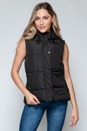 Snobbish Snap and Zip Closure Hooded Vest - Fashionmj