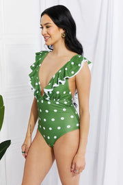 Marina West Swim Moonlit Dip Ruffle Plunge Swimsuit in Mid Green - Fashionmj