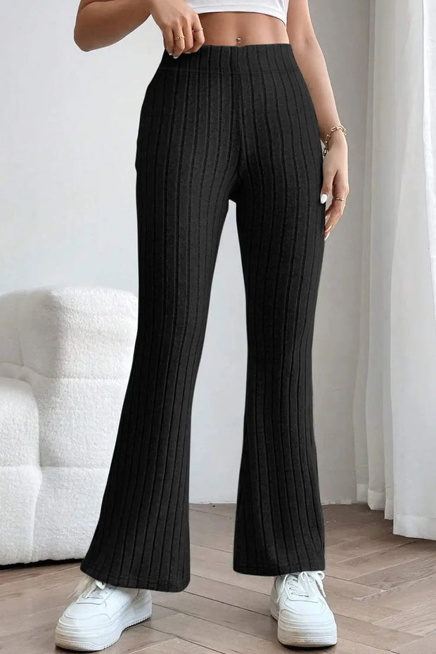 Basic Bae Full Size Ribbed High Waist Flare Pants Trendsi