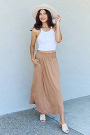 Doublju Comfort Princess Full Size High Waist Scoop Hem Maxi Skirt in Tan - Fashionmj