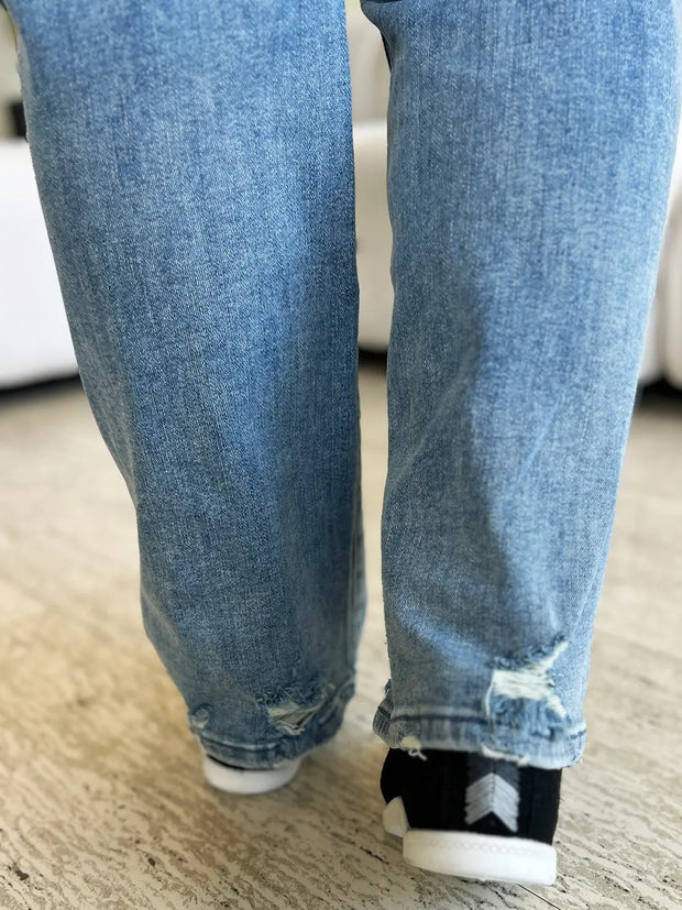 Judy Blue Full Size High Waist Distressed Straight Jeans - Fashionmj