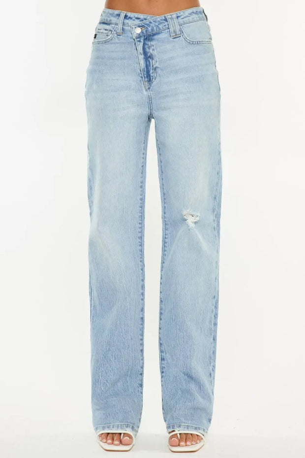 Kancan Distressed High Waist Straight Jeans - Fashionmj