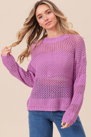 BiBi Openwork Long Sleeve Knit Top - Fashionmj