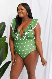 Marina West Swim Moonlit Dip Ruffle Plunge Swimsuit in Mid Green - Fashionmj