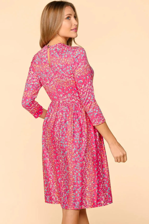 Haptics Round Neck Floral Dress with Pockets - Fashionmj