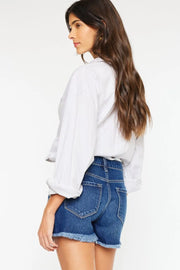 Kancan High Rise Frayed Hem Denim Shorts - Fashionmj