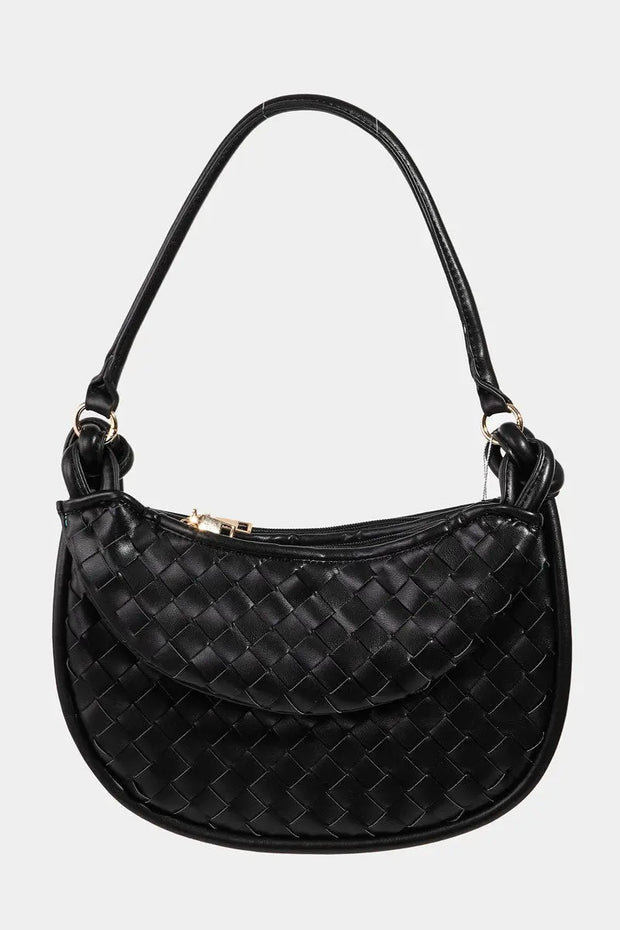 Fame PU Leather Basket Weave Half Moon Bag Trendsi