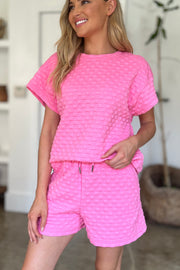 Double Take Full Size Texture T-Shirt and Shorts Set - Fashionmj