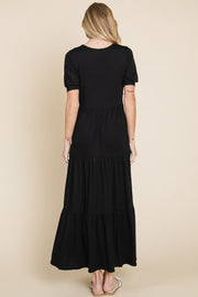 BOMBOM Short Sleeve Tiered Maxi Dress - Fashionmj