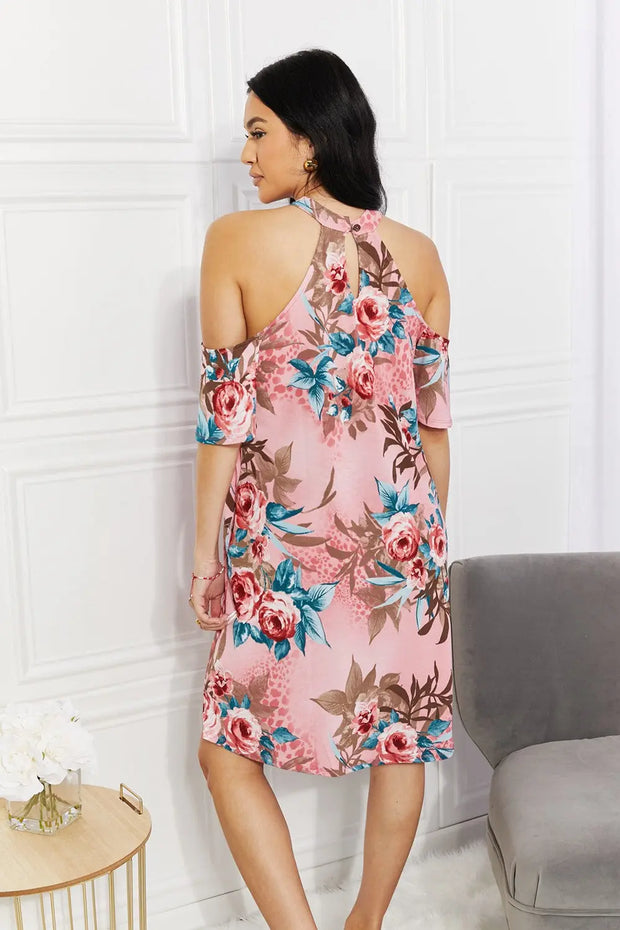 Sew In Love Full Size Fresh-Cut Flowers Cold-Shoulder Dress - Fashionmj