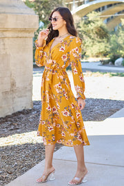 Double Take Full Size Floral Tie Back Flounce Sleeve Dress - Fashionmj