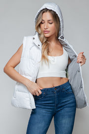 Snobbish Snap and Zip Closure Hooded Vest - Fashionmj