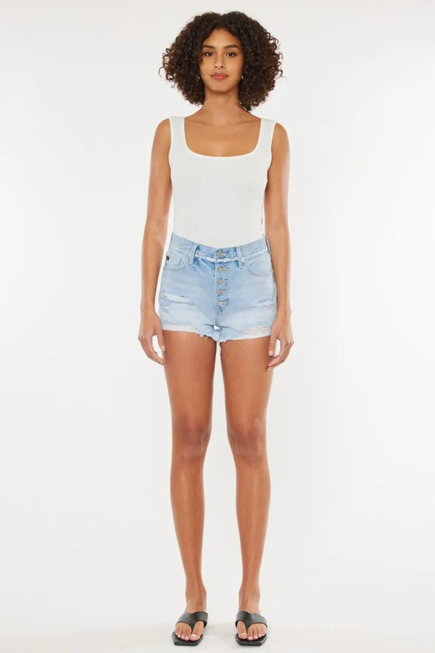 Kancan Distressed Button Fly Denim Shorts - Fashionmj