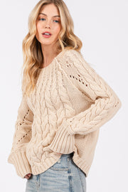 SAGE + FIG Cable-Knit Long Sleeve Sweater - Fashionmj