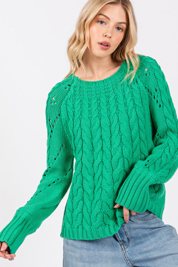 SAGE + FIG Cable-Knit Long Sleeve Sweater - Fashionmj