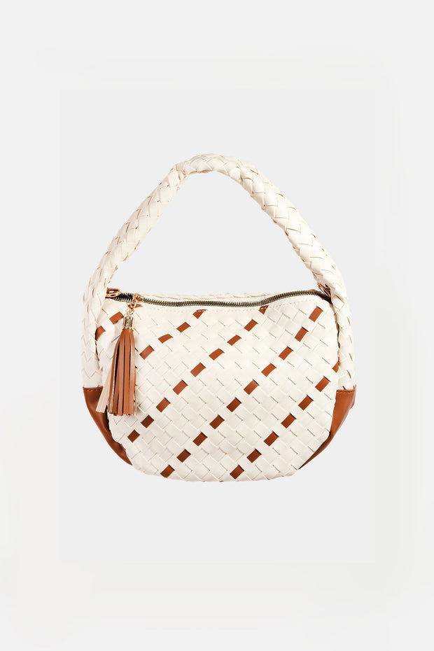 Fame Tassel Detail Weave Semi Circle Bag - Fashionmj