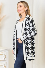 Mandy Woven Right Houndstooth Open Front Longline Cardigan - Fashionmj