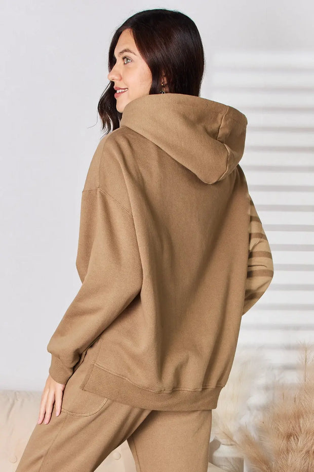 RISEN Drawstring Drop Shoulder Long Sleeve Hoodie - Fashionmj