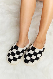 Melody Checkered Print Plush Slide Slippers - Fashionmj